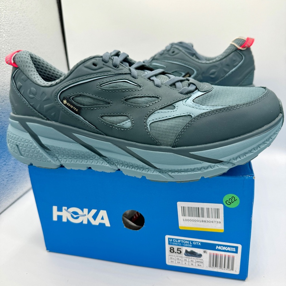NWT Hoka Clifton Leather Gore-Tex Waterproof Unisex Goblin Stone Blue GBSB - Picture 8 of 16